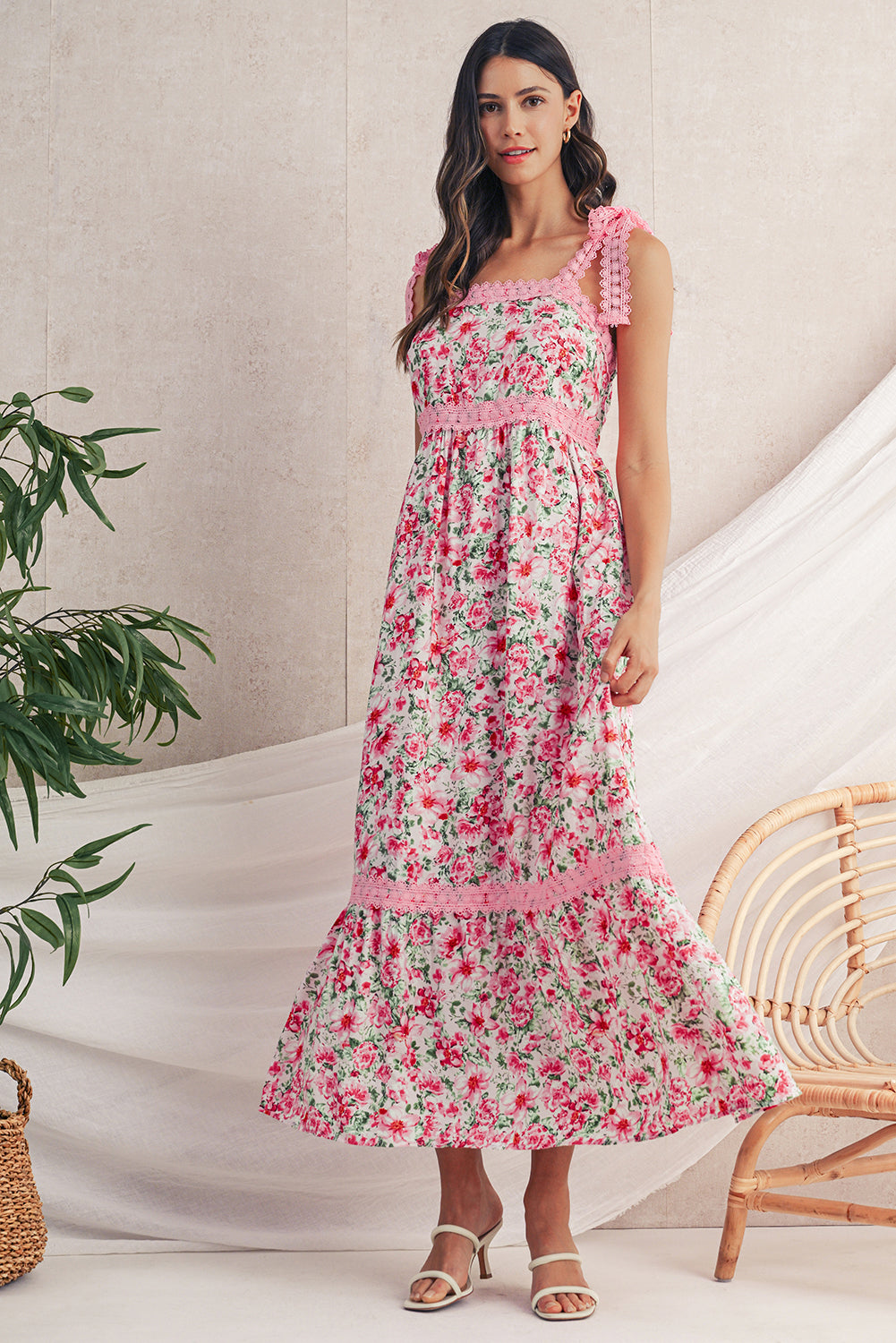 Green Floral Lace Tied Strap Empire Waist Maxi Dress 30e3006d8e87bb62