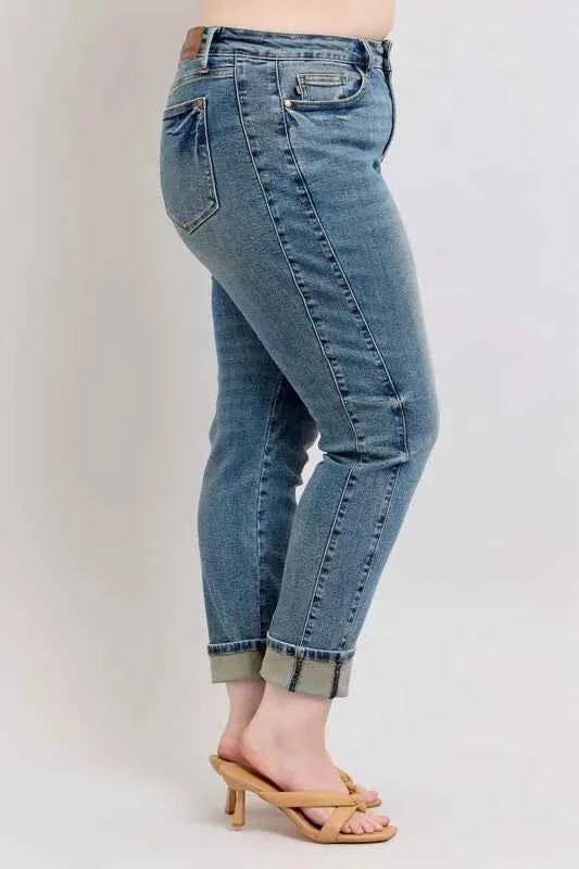 Judy Blue Full Size Mid Rise Vintage Wash Double Roll Cuff Boyfriend Jeans Plus Size 30e42bbd-1319-4194-967a-6c6a626bb1c9-Max-Origin