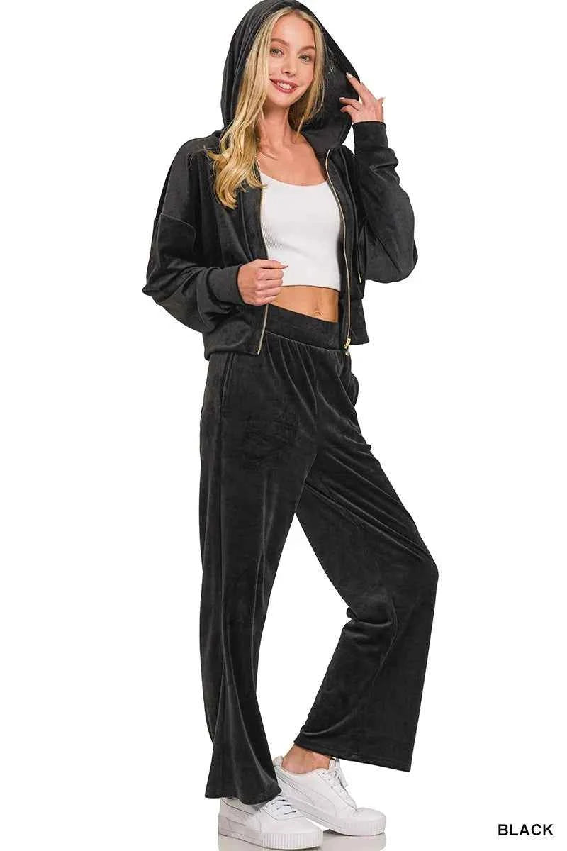 Zenana Velvet Zip Up Hoodie and Pants Set 30e4423df16142eca4edd67e06379c40-Max-Origin