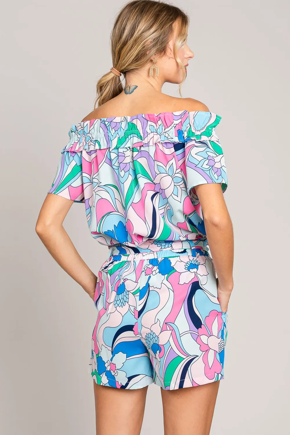 Cotton Bleu by Nu Label Abstracted Print Tie Front Shorts 30f01061-2759-4a42-b59a-a980f2504ea0-Max