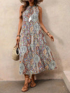 Paisley Print Tie Neck Sleeveless Midi Dress 30f399c533c045e680f373c1a15406d8-Max-Origin