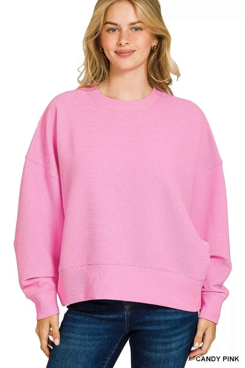 Zenana Ribbed Round Neck Pullover and Shorts Set 30f902545e4b435bb90d954b4d23218f-Max-Origin