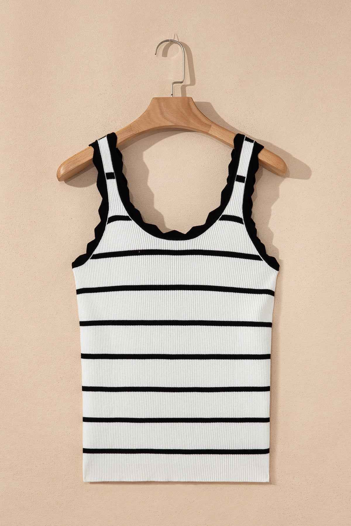 Bright Green Scalloped Edge Striped Ribbed Tank Top 30f9e34c96cbfd61