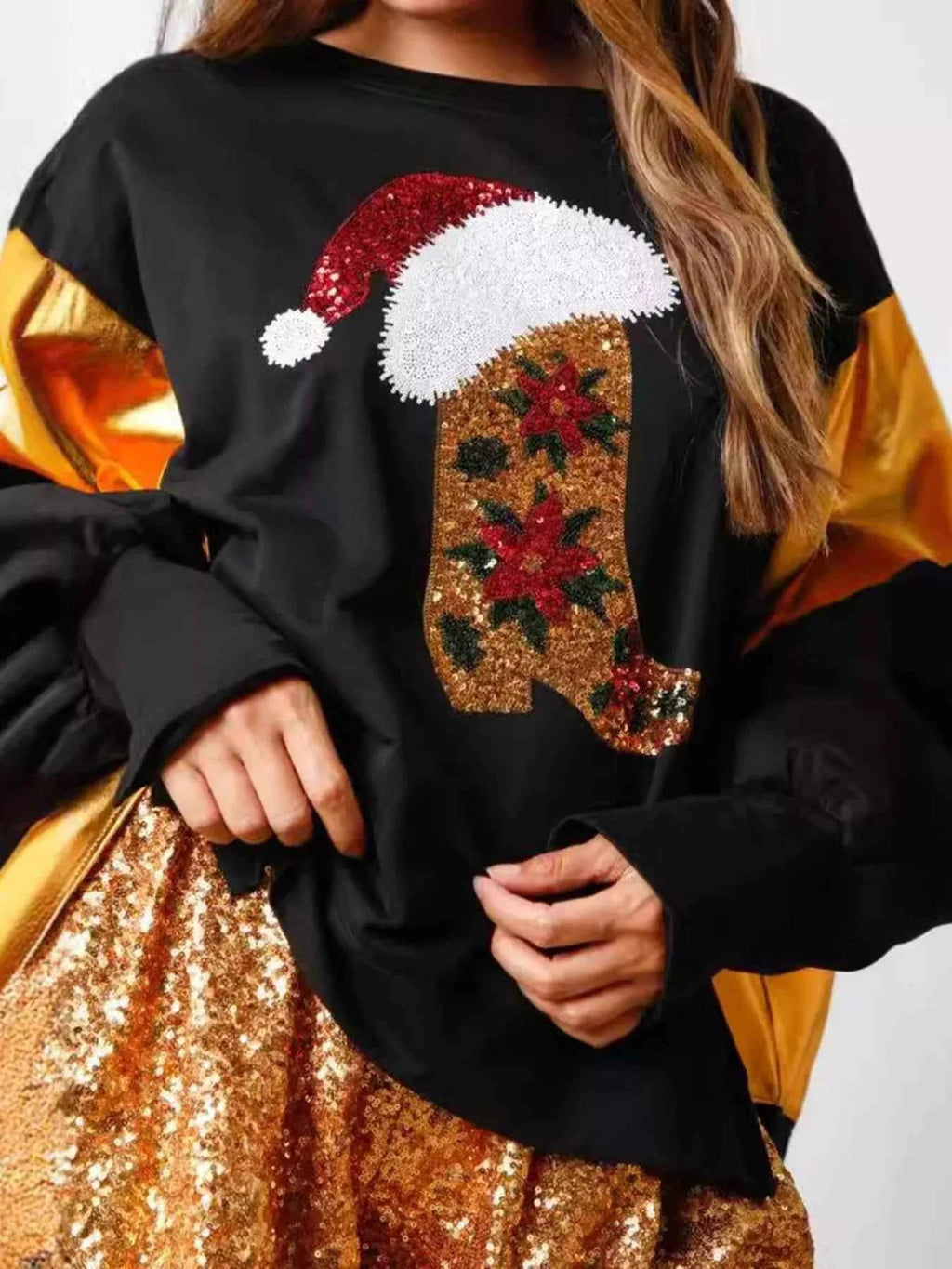 Christmas Sequin Boot Long Sleeve Sweatshirt 30f9ee01-82a6-442b-a9f0-9ab006939906-Max-Origin