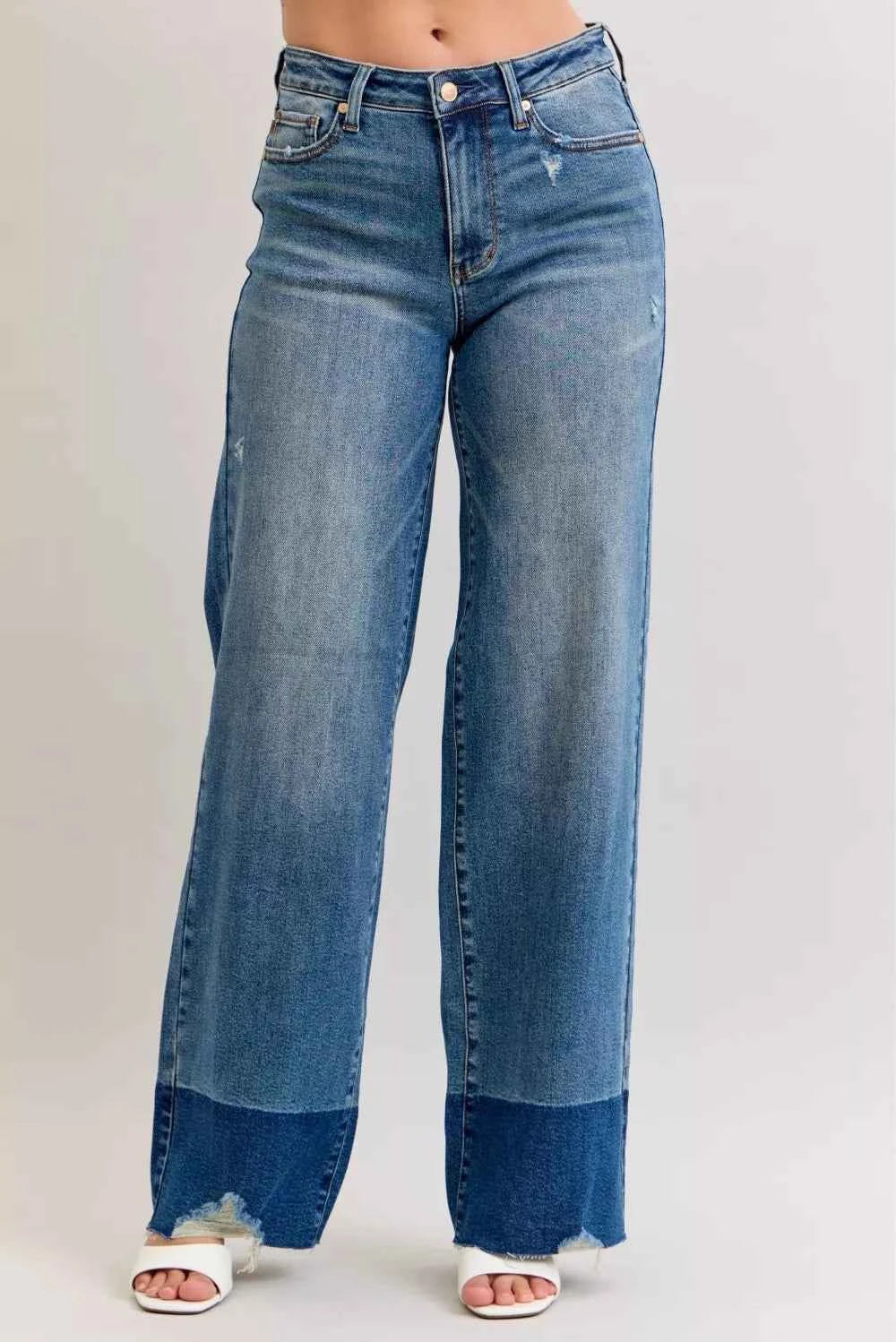 Judy Blue Raw Hem High Waist Column Straight Jeans DK 30ff3eb39dae4b378887775572f10827-Max-Origin