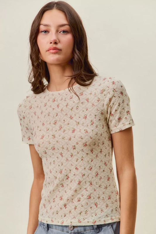 Floral Print Lace Short Sleeves Layering Knit Top Cream Red 31024d77-42b5-4bbe-ab06-871782925a2e-Max-Origin