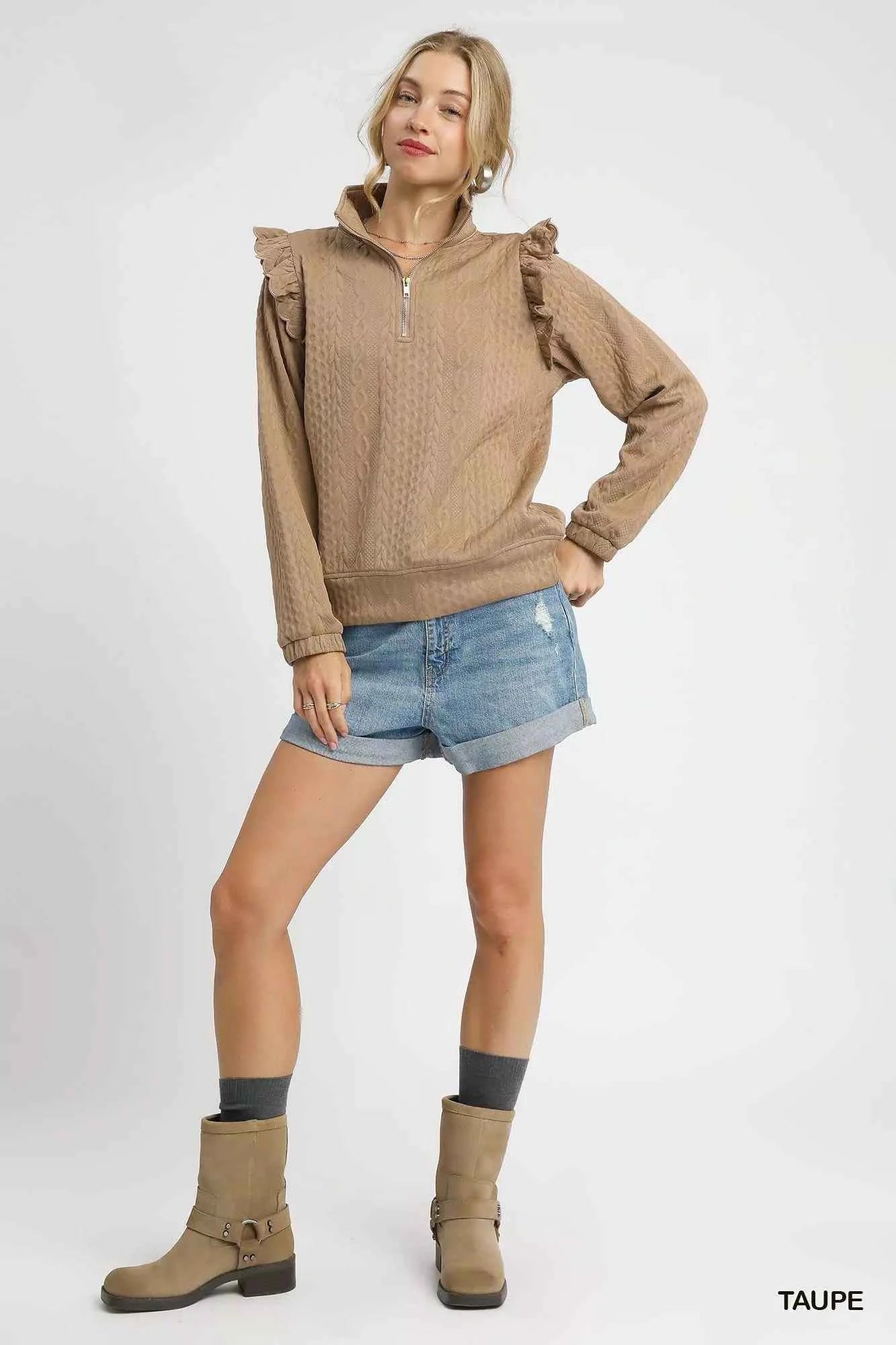 Umgee Cable Knit Textured Pullover with Ruffle Shoulders 3109f577-68ac-46e6-abe2-49e298c0d0fd-Max-Origin