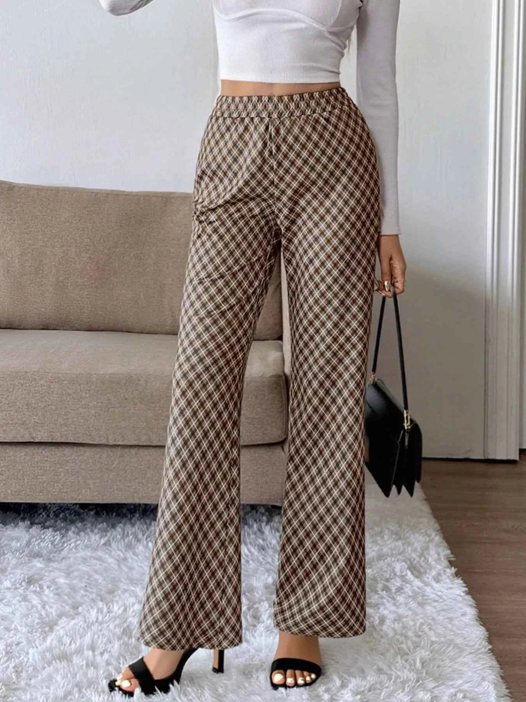 Plaid High-Waisted Wide Leg Pants Brown 3112c596-b233-4c4d-807a-ed70f333b01f-Max-Origin