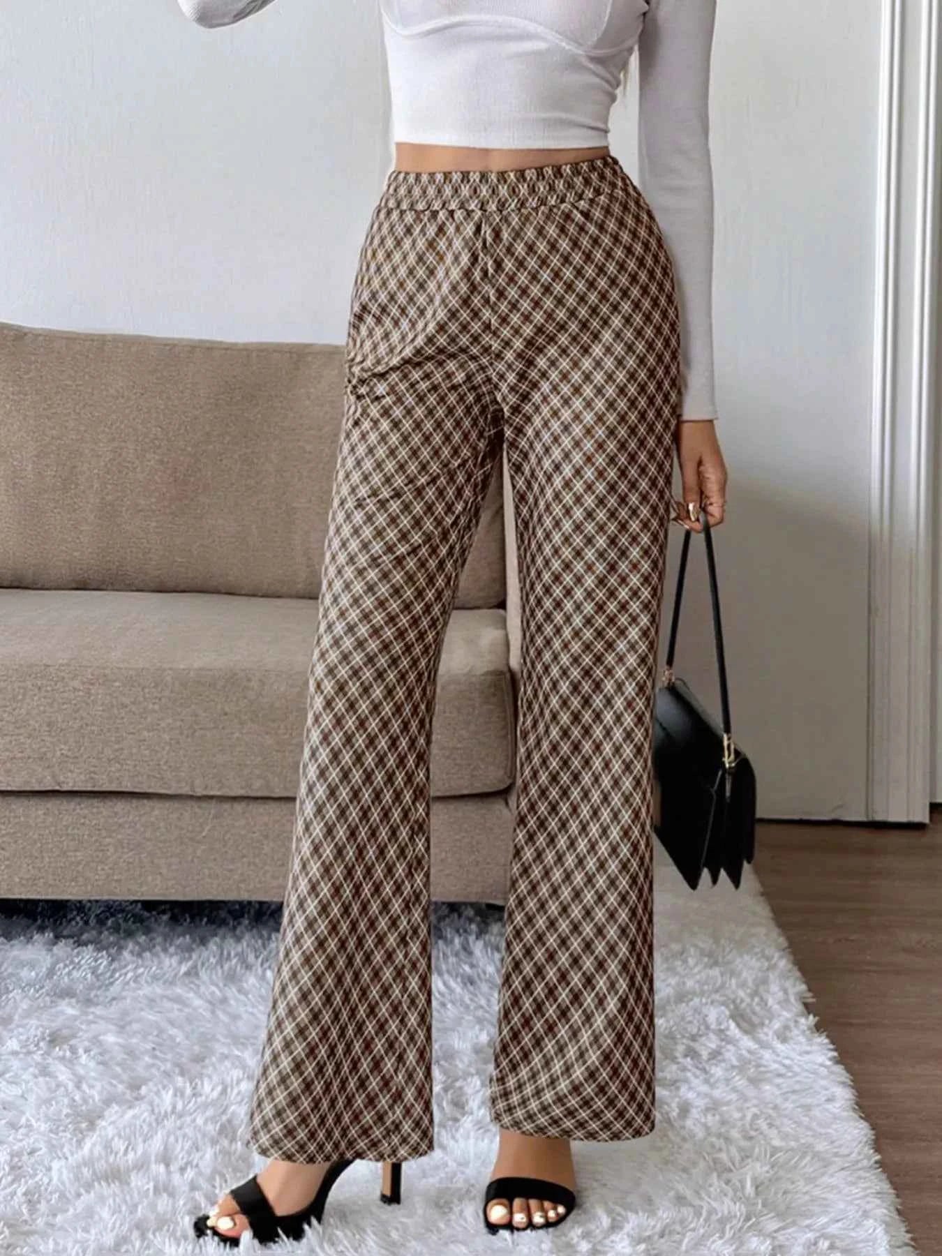 Plaid High-Waisted Wide Leg Pants Brown 3112c596-b233-4c4d-807a-ed70f333b01f-Max-Origin