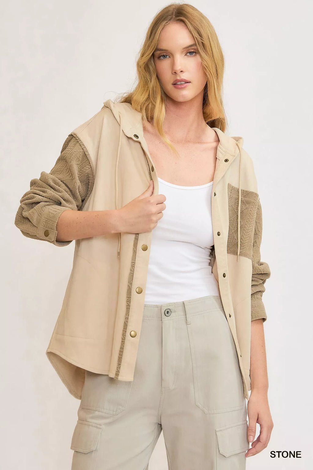 Umgee Washed French Terry Shacket STONE 3113b5c0-f4ad-49f9-b615-dc29799082b0-Max-Origin