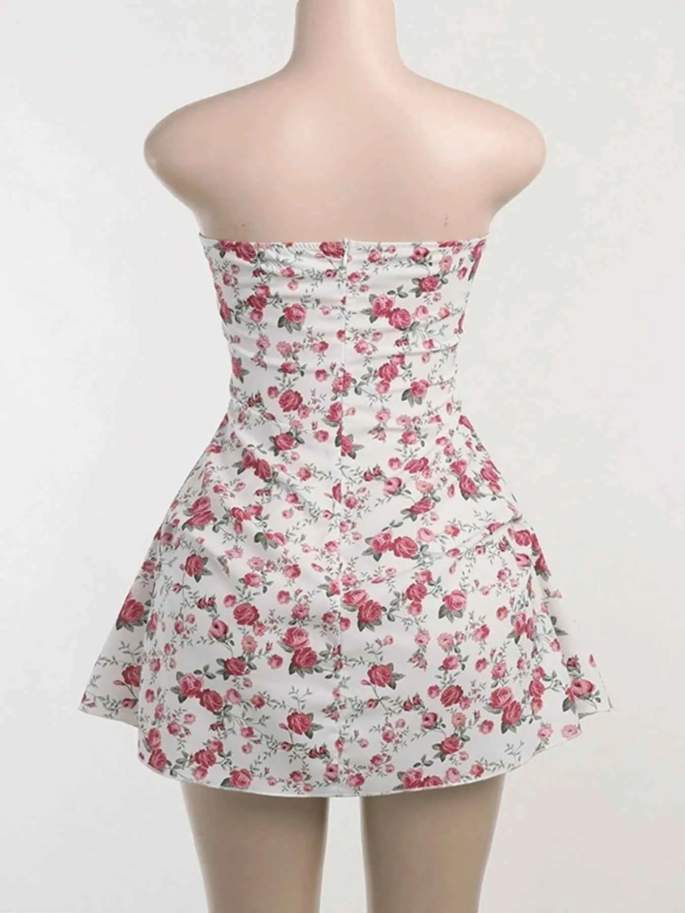 Floral Print Strapless Mini Dress 312406e6-3a9f-4616-a43d-83664370b26d-Max-Origin