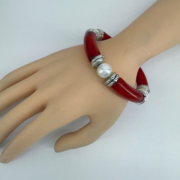 Two Tone Stretchy Bracelet with Pearls 3128778a-aadd-49d4-9874-26c9f1341d01