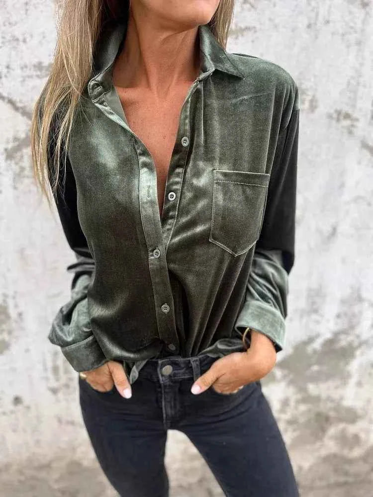 Full Size Velvet Button-Up Long Sleeve Shirt Plus Size 3128a8e39b354dfea24b00a5af73cee3-Max-Origin