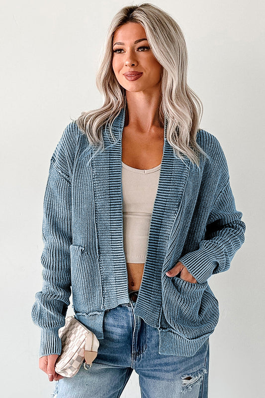 Evergreen Mineral Wash Exposed Seam Patchwork Knit Open Sweater Cardigan 31389baa94c60737