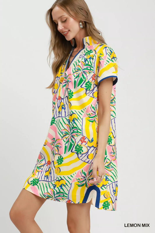 Tropical Print Collared Shift Dress 313a465d-ce27-4386-bed5-ce8c1604f247-Max-Origin