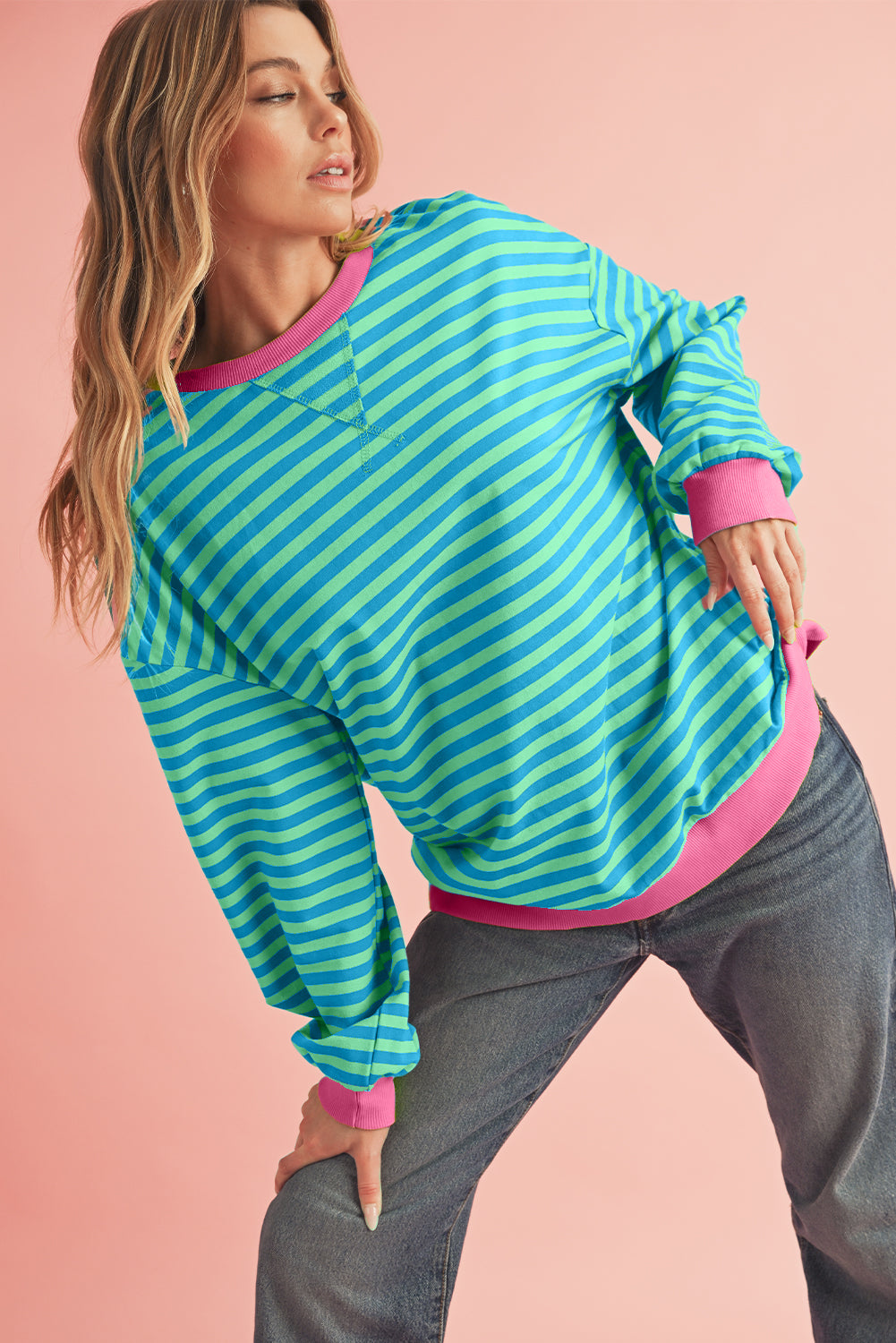 Black Stripe Contrast Edge Cross Seam Oversized Sweatshirt 313af7f29bab4aa6