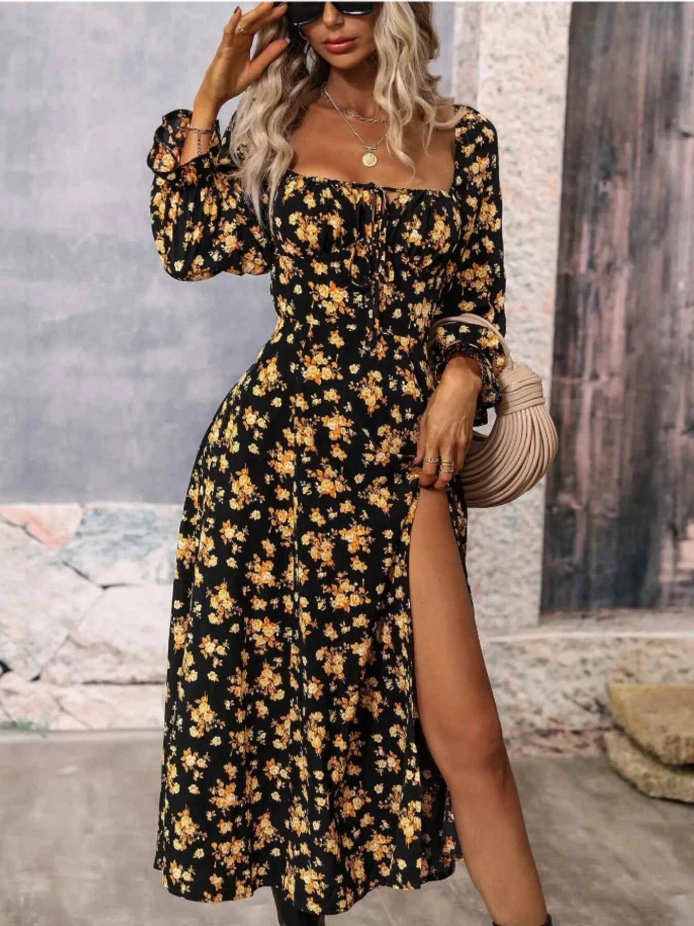 Floral Print Square Neck Flounce Sleeve Dress with Side Slit 3143a2d6b1d443d1b4f833f1ead9e010-Max-Origin