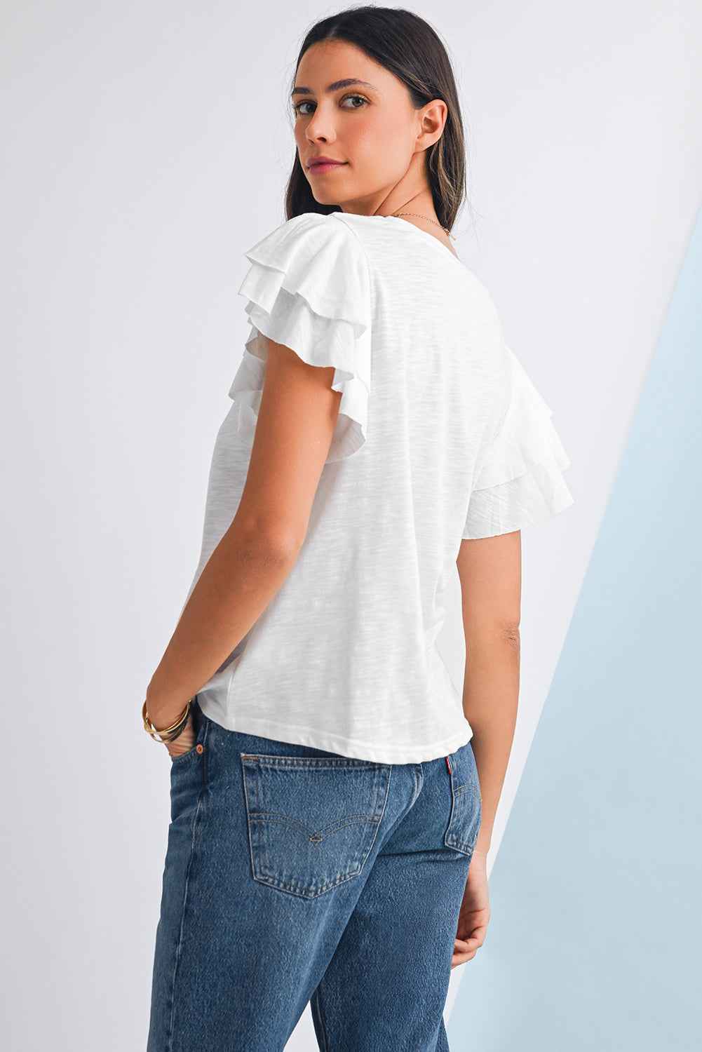 Dark Grey Ruffle Sleeve Plain Blouse 3145812ba0b45bd7