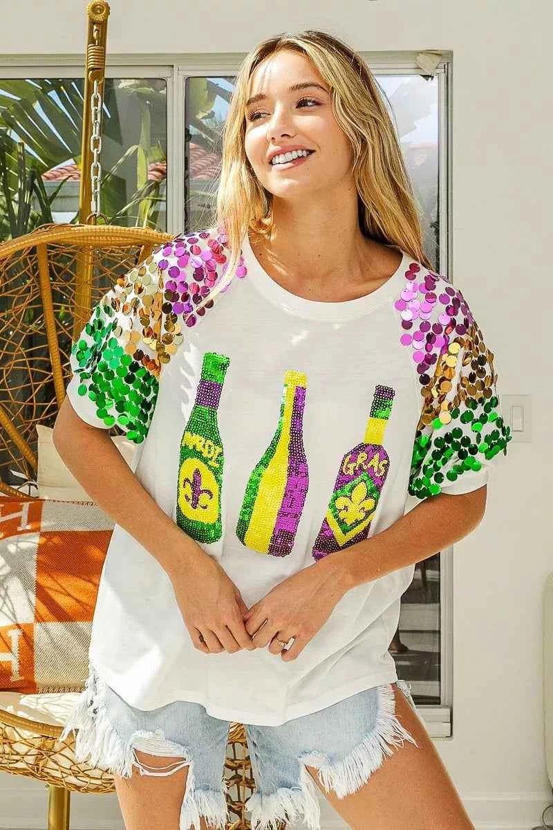 BiBi Sequin Mardi Gras Bottles Spangled Sleeve Top 31460aa5c21d444e95fb5f7c91c72da5-Max-Origin