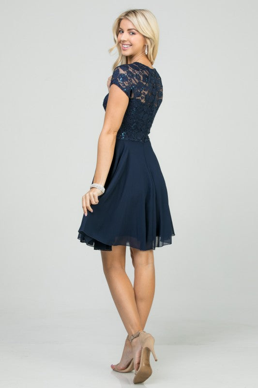Women’s Lace Fit and Flare Dress – Short Sleeve Cocktail Party Dress 3149c588-0850-4f0d-9ca2-ddef884da401