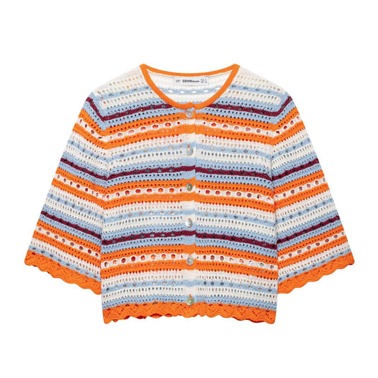 Hollow Stripe Knit Top