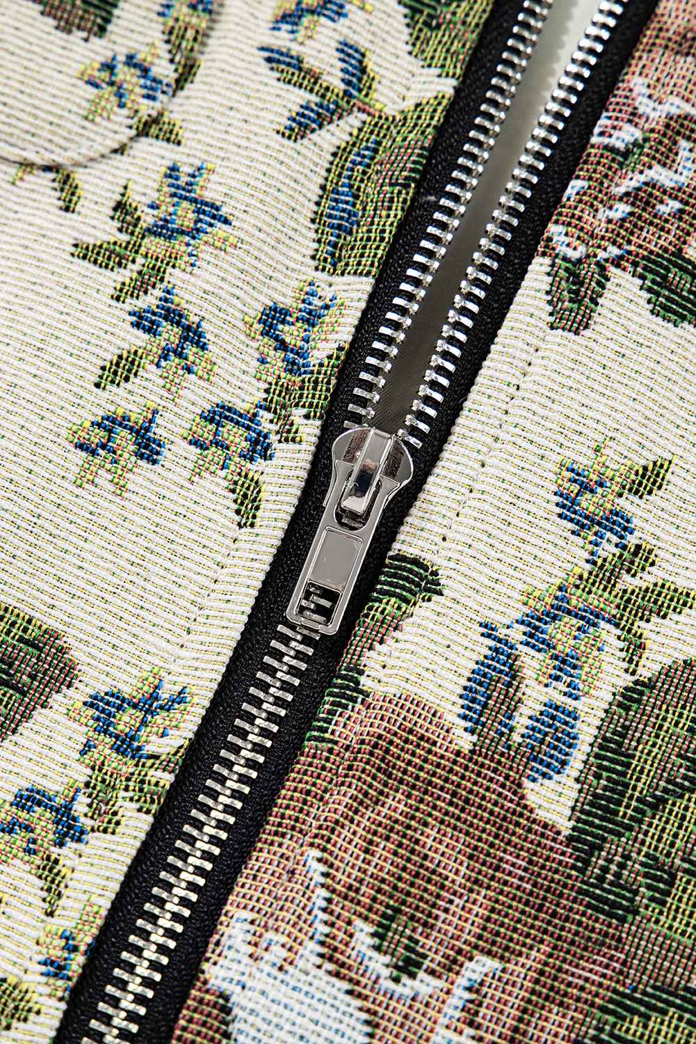 Khaki Floral Print Zip Up Contrast Collared Jacket 31506353dcb2b288