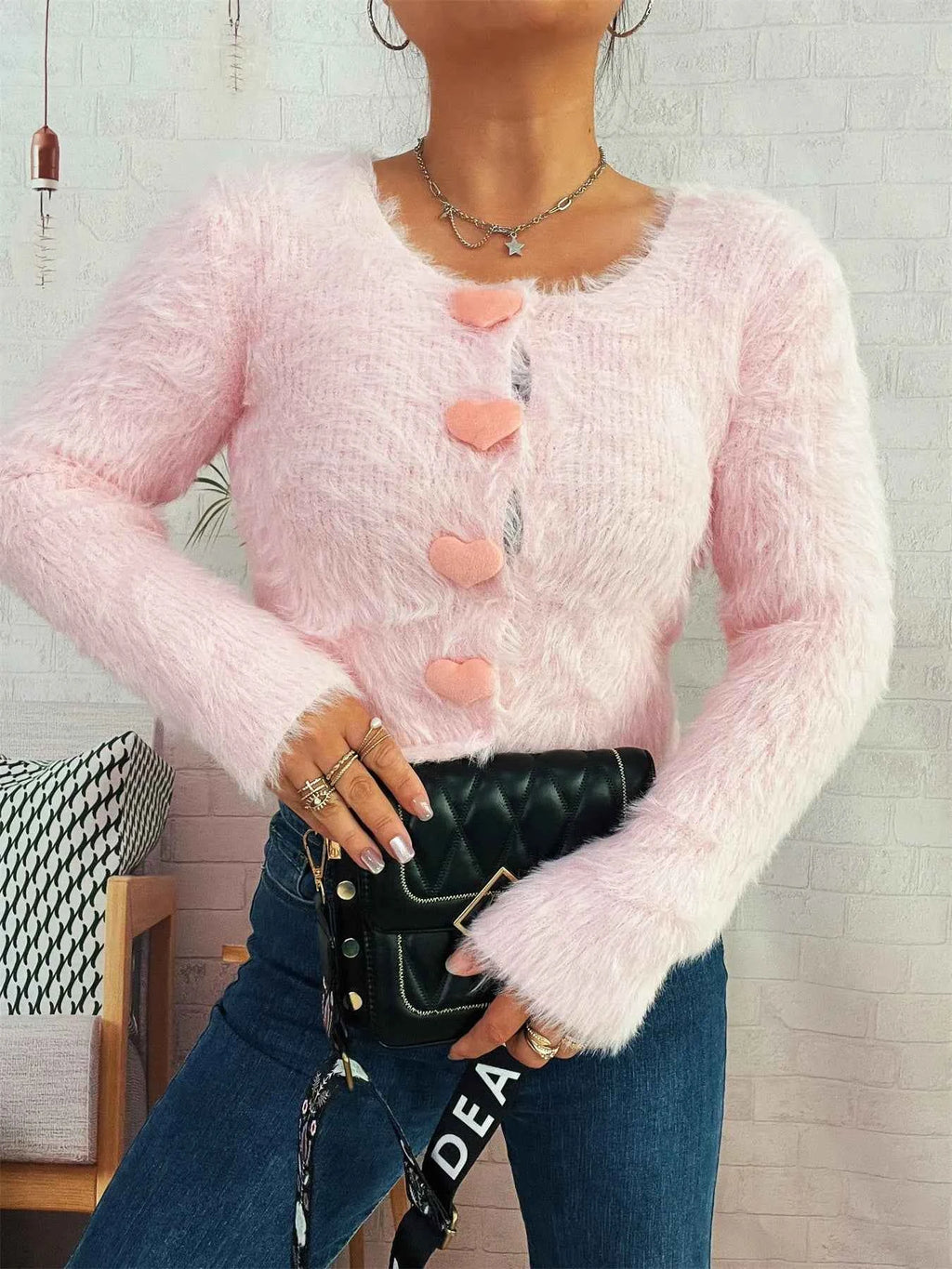 Fuzzy Heart Shape Button-Up Cardigan 3153de2e5166427489a4759337c3ef07-Max-Origin