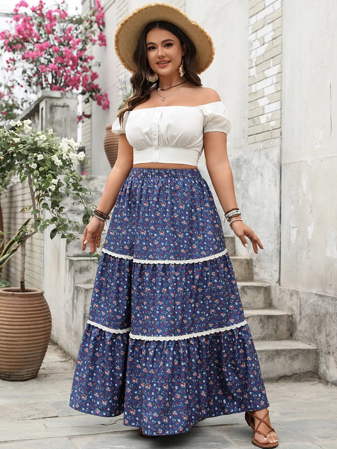 Plus Size Floral Elastic Waist Maxi Skirt 3157e1cc-171b-47d0-aa71-5e1c9469efbe-Max-Origin