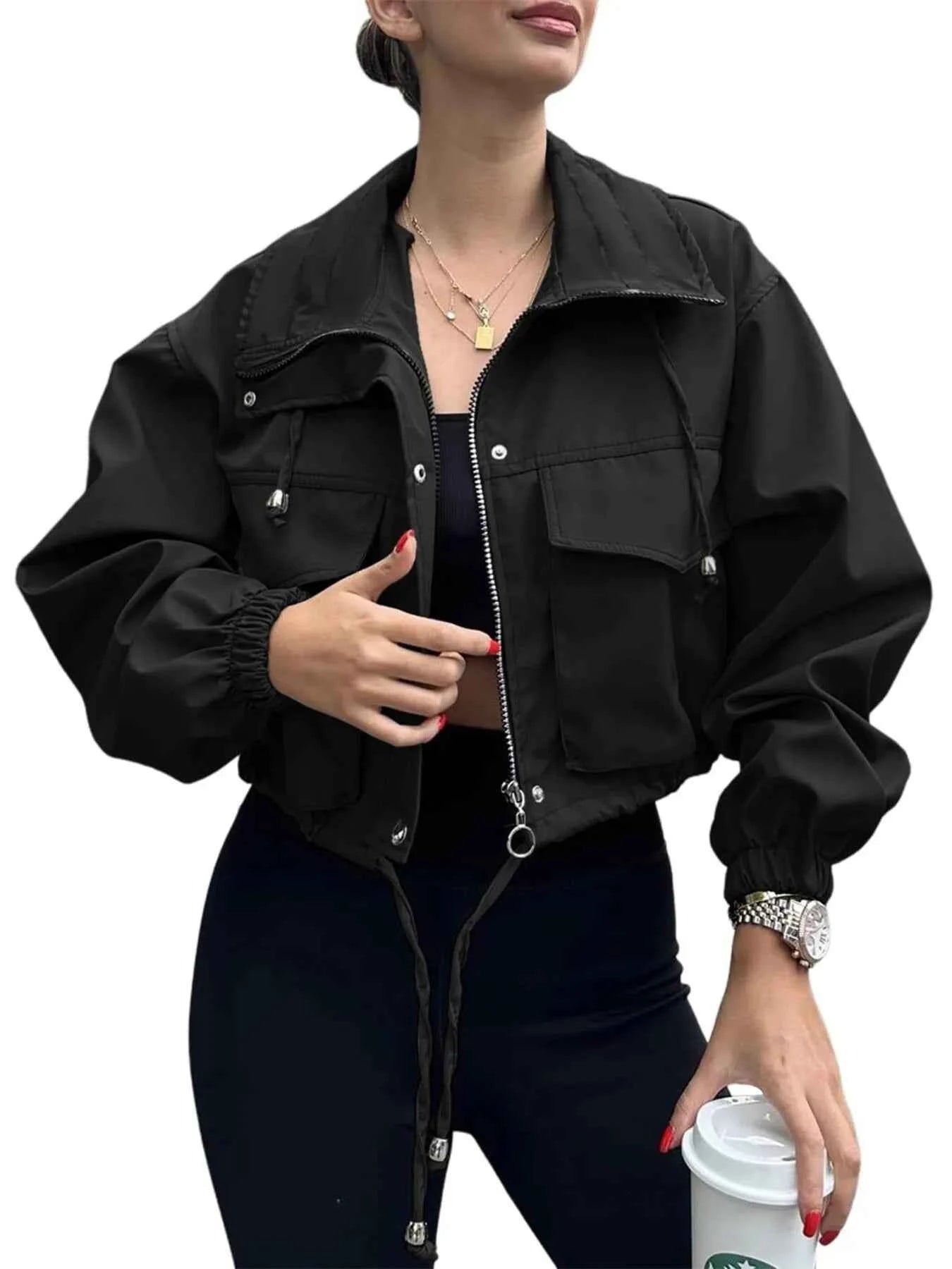 Drawstring Hem Zip Up Jacket 3158d33fdbd840c084f0e07f959568b9-Max-Origin