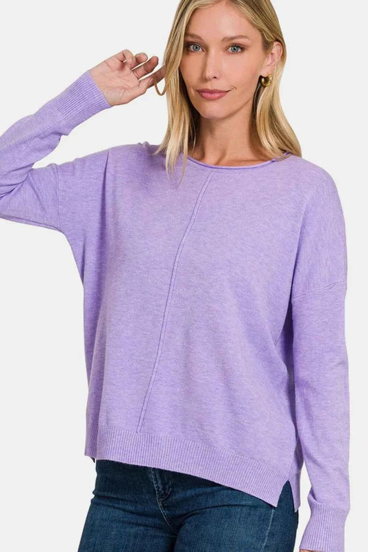 Front Seam Round Neck Sweater 3158f62e-da8f-4e57-aa5b-bac080bd5a30-Max