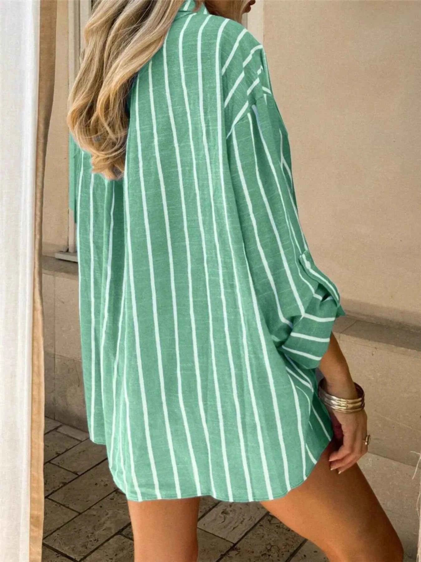 Striped Button-Up Shirt with Chest Pocket