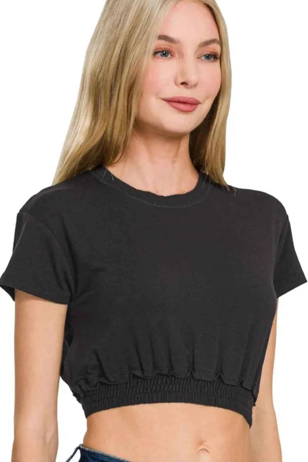 Zenana Elastic Hem Crop Top Black 31621752-3897-438d-ab75-e8742f2586ab-Max-Origin
