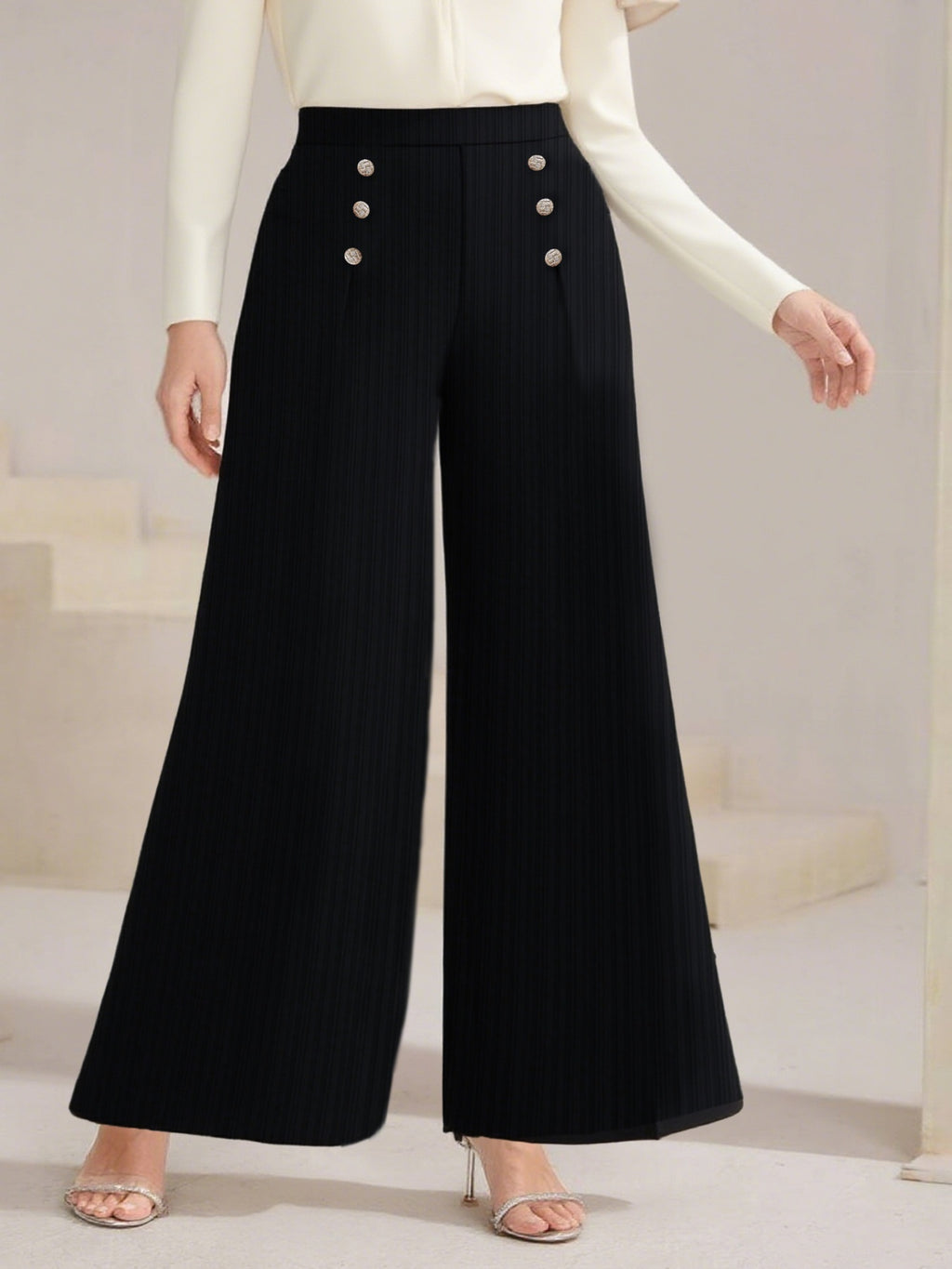 Plus Size High Waist Wide Leg Button Decor Pants 3163f074-55e0-4a3f-a466-348927ed56bc-Max
