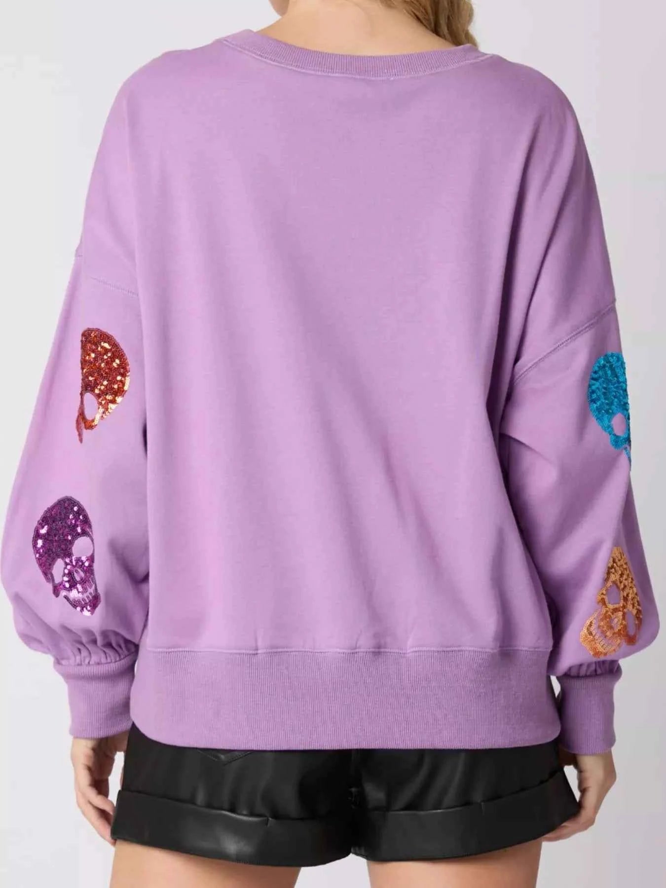 Halloween Colorful Skull Sequin Oversized Sweatshirt 31652c67-0c59-448e-884e-7dc83bcb85cd-Max-Origin
