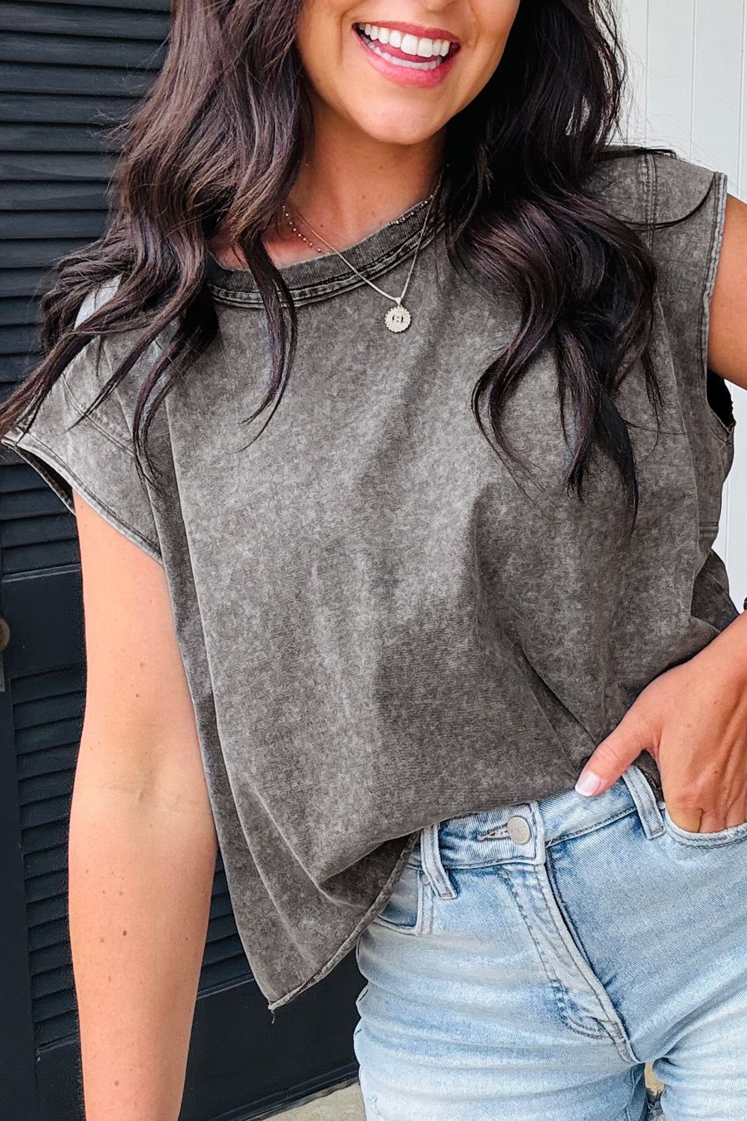 Bright Pink Mineral Wash Boxy Fit Cotton Tank Top Medium Grey 100%Cotton 316974dfb316ce50