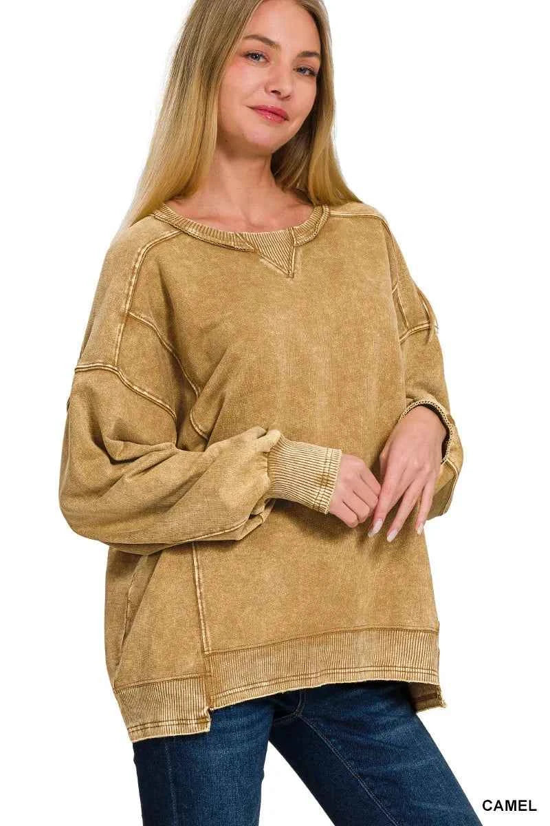 Zenana French Terry Acid Wash Pullover CAMEL 316bad2d8368431a8fac5160d11327b1-Max-Origin