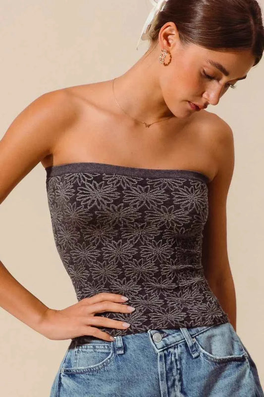 Jacquard Floral Two Tone Seamless Tube Top 316c1002e1334b878229e0c24ef73183-Max-Origin
