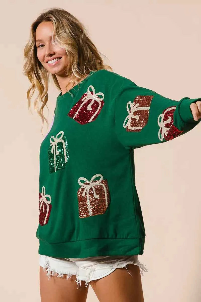 BiBi Sequin Christmas Gift Box Embroideries Pullover 31721810b90c49cdad9495bdd4c26748-Max-Origin