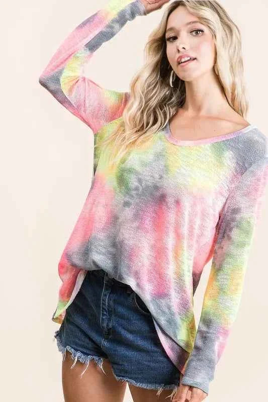 Tie Dye Print Low Gauge Knit Top 317a43591cd94f13897ce8dbd336f882-Max-Origin