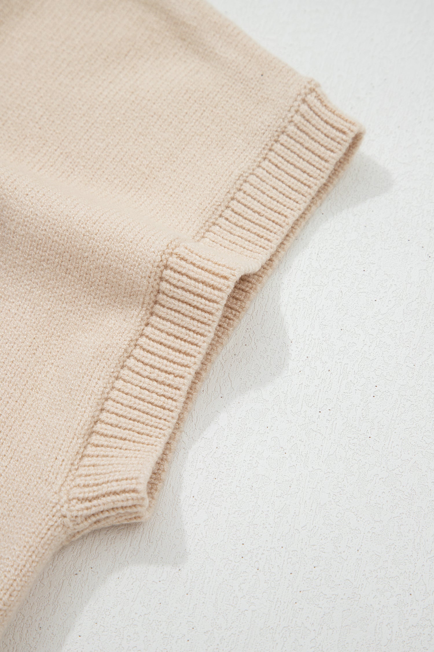 Parchment Corded Horseshoes Ribbed Trim Mock Neck Short Sleeve Sweater 318376b386286e64