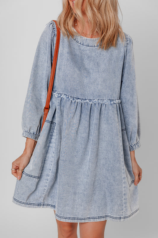 Beau Blue Light Wash High Waist Loose Fit Denim Mini Dress 3186fc0a688c70bf