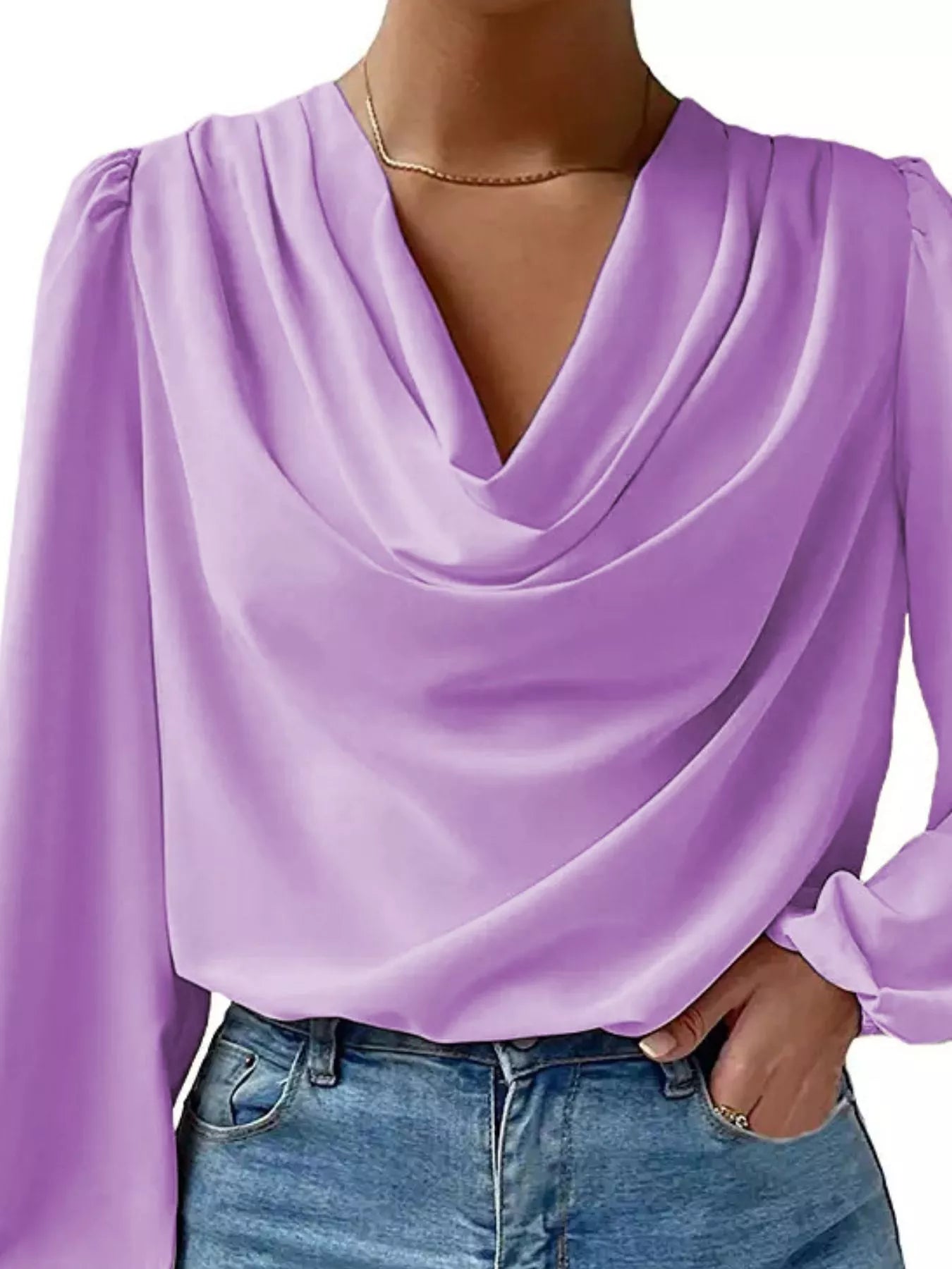 Full Size Cowl Neck Balloon Sleeve Blouse Plus Size Purple 318eb887-bec5-45a4-aa7d-8c7717397723-Max-Origin