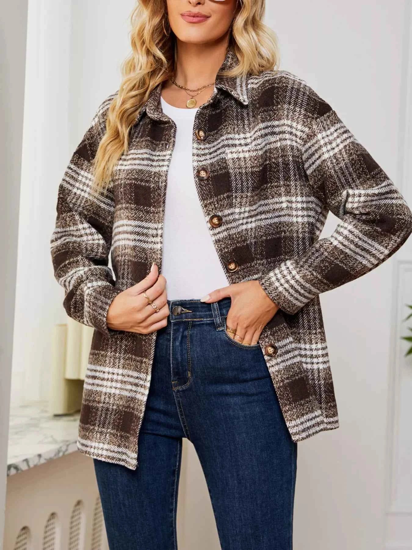 Plaid Button Up Long Sleeve Shacket 319202efeac44ae29e69eacfcfe74d1e-Max-Origin