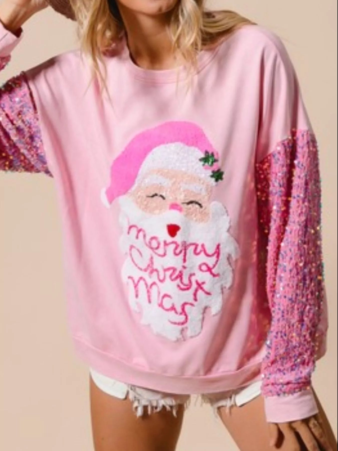 Christmas Theme Sequin Long Sleeve Sweatshirt Pink 3192cf2b-7d4b-4adb-8f6f-95cd4f1ac767-Max-Origin