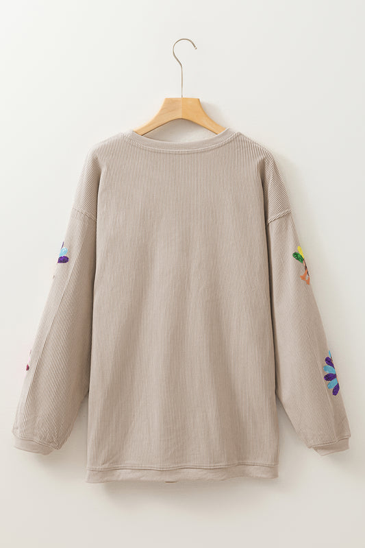 Smoke Gray Turkey Patch Application Graphic Corded Baggy Sweatshirt 31b7bbac4f682f3e