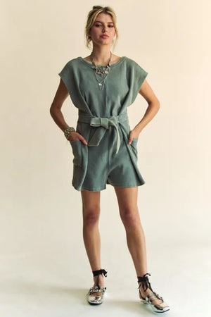 Davi & Dani Acid-Washed Waffle Knit Cuffed Sleeves Romper Light Teal 31b966a19af649b4ba509c63cb40b826-Max-Origin