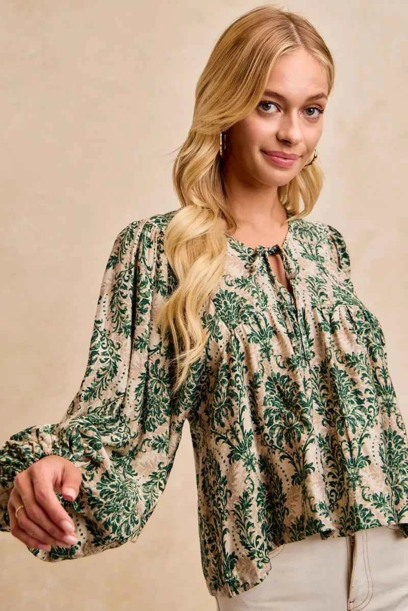 BiBi Printed Woven Front Tied Blouse with Baloon Sleeve 31b9d0c0cd9f48648499001ec106f33b-Max-Origin