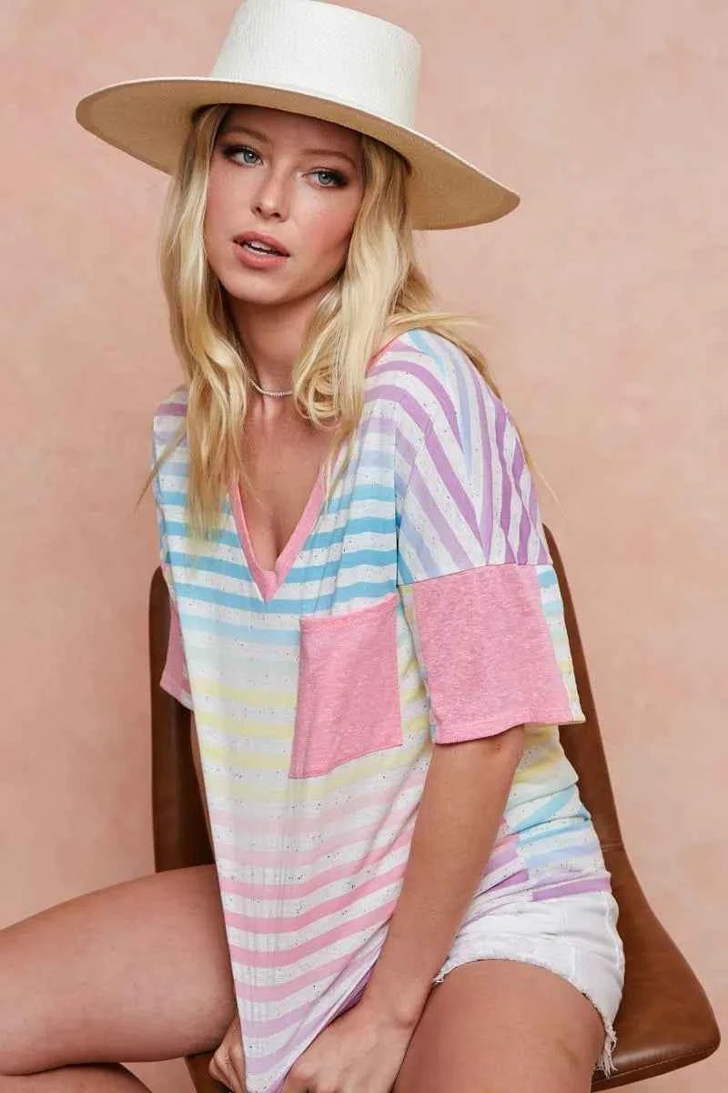 BiBi Rainbow Stripe Printed Triblend Knit Top 31bc91a308034ebeabf13e60e7d552fe-Max-Origin