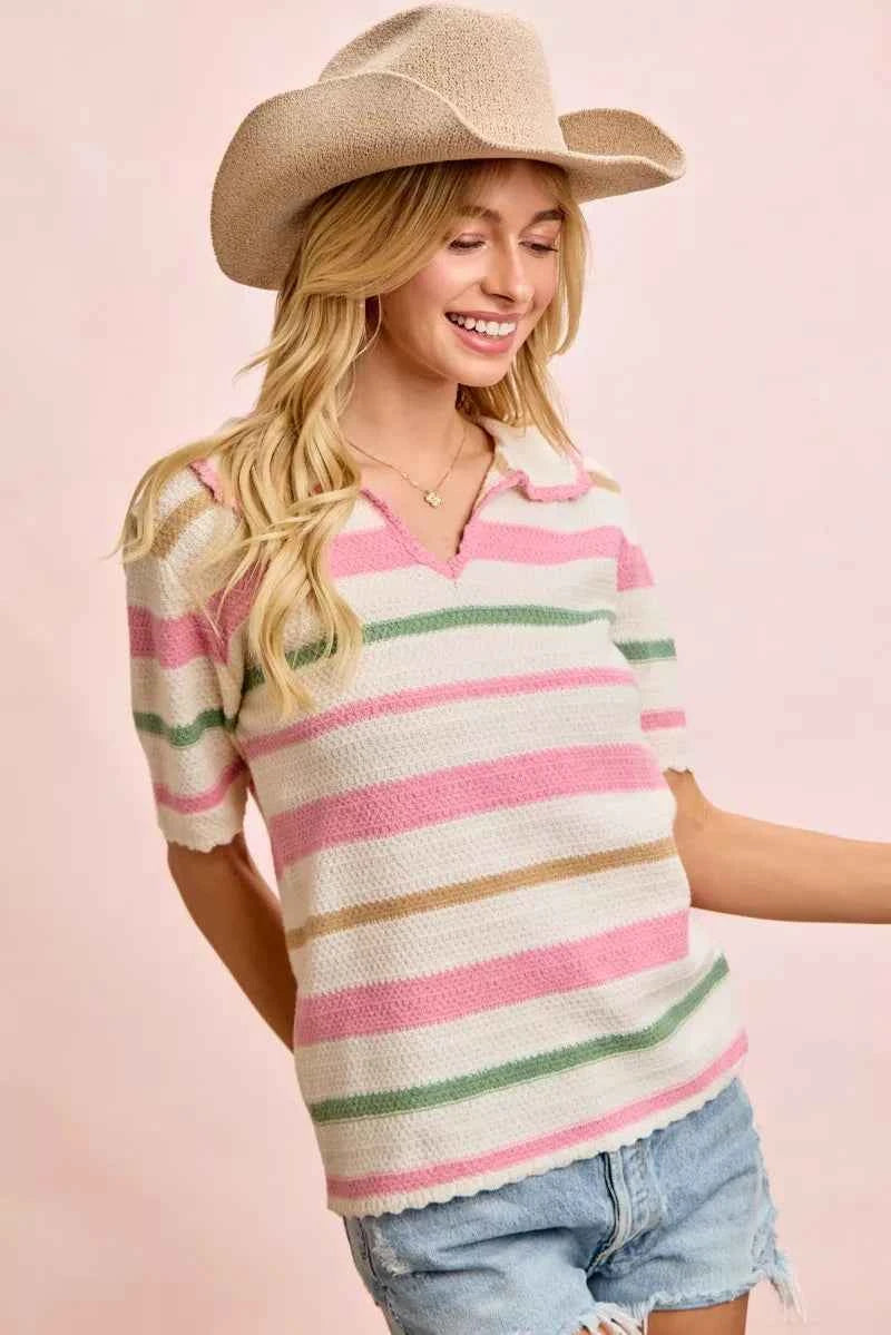 BiBi Multi Colors Stripes Collared Knit Top 31cc4bc41b454fcea02429cc55e81068-Max-Origin