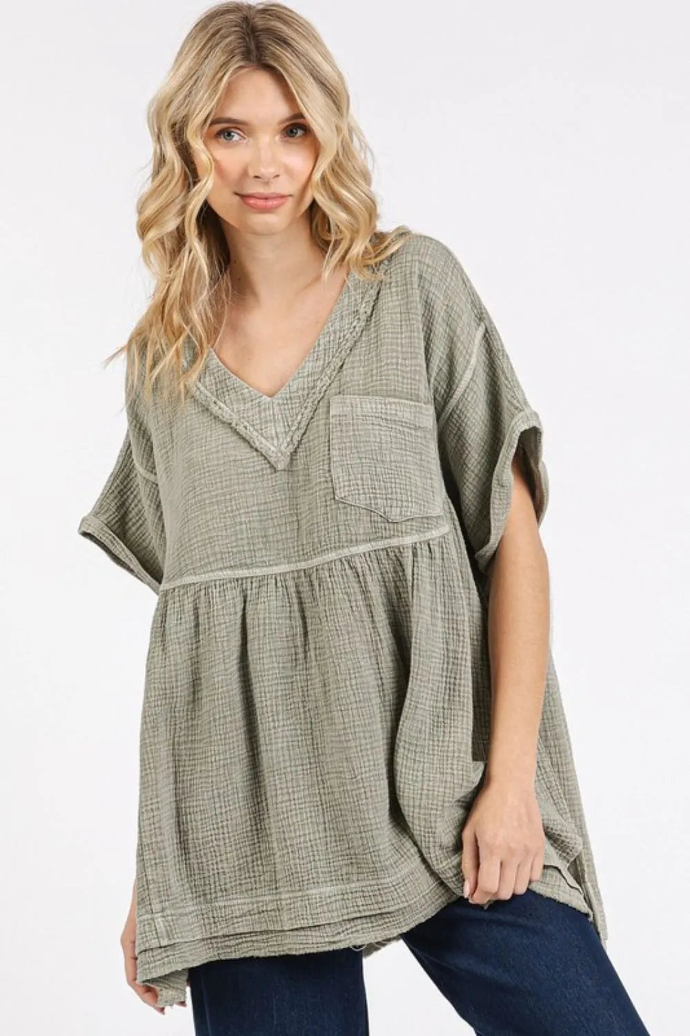 Mittoshop Mineral Wash Gauze Babydoll V-Neck Oversized Blouse 31ce9db5-f906-43f6-959b-ef7de023509a-Max